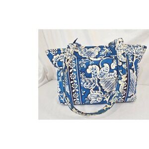 Vera Bradley Blue Bayou Quilted Floral Cotton Tote Shoulder Bag Medium Blue
